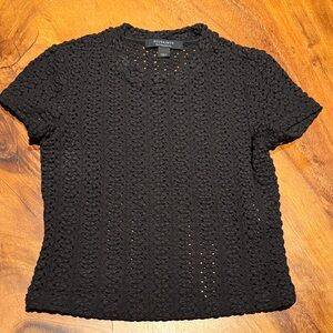 AllSaints Black Short-Sleeve Crochet Knit Tee
